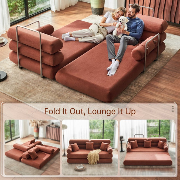 English Elm Convertible L-shaped Sectional Sleeper Sofa in Pet Friendly Chenille for Living Room Orange W1002P513615
