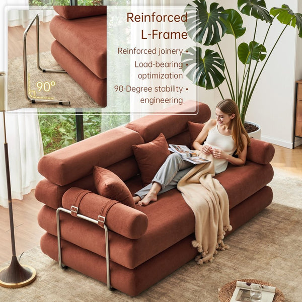 English Elm Convertible L-shaped Sectional Sleeper Sofa in Pet Friendly Chenille for Living Room Orange W1002P513615