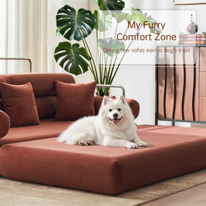 English Elm Convertible L-shaped Sectional Sleeper Sofa in Pet Friendly Chenille for Living Room Orange W1002P513615
