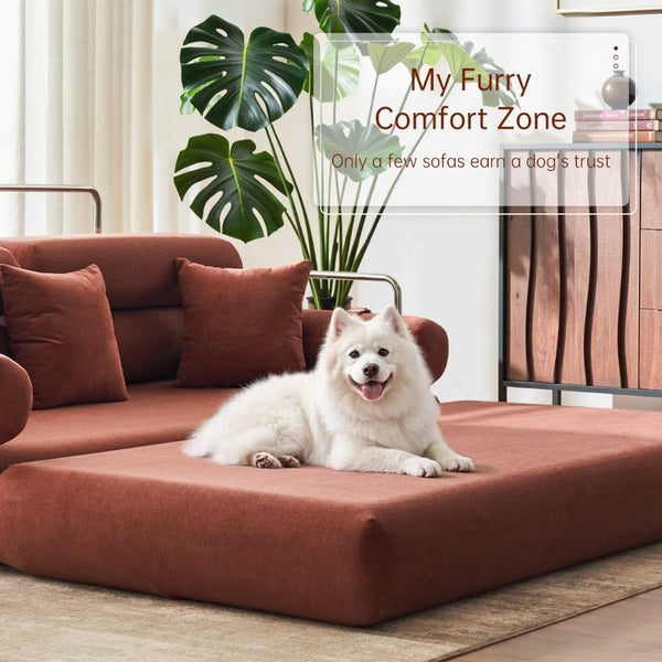 English Elm Convertible L-shaped Sectional Sleeper Sofa in Pet Friendly Chenille for Living Room Orange W1002P513615