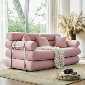 English Elm Convertible L-shaped Sectional Sleeper Sofa in Pet Friendly Chenille for Living Room Pink W1002P513628