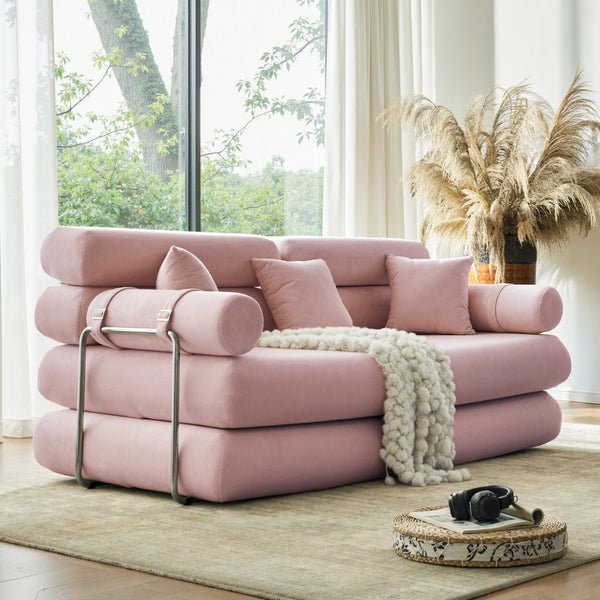 English Elm Convertible L-shaped Sectional Sleeper Sofa in Pet Friendly Chenille for Living Room Pink W1002P513628