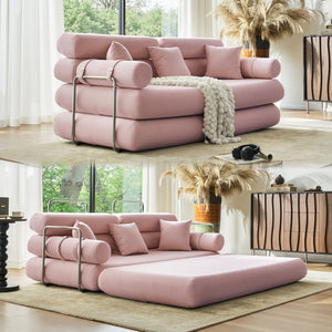 English Elm Convertible L-shaped Sectional Sleeper Sofa in Pet Friendly Chenille for Living Room Pink W1002P513628