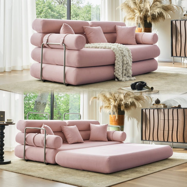 English Elm Convertible L-shaped Sectional Sleeper Sofa in Pet Friendly Chenille for Living Room Pink W1002P513628