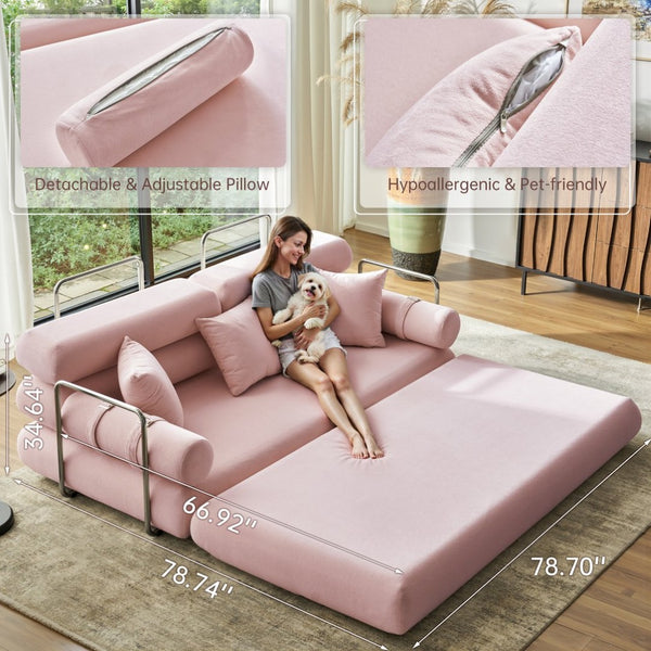 English Elm Convertible L-shaped Sectional Sleeper Sofa in Pet Friendly Chenille for Living Room Pink W1002P513628