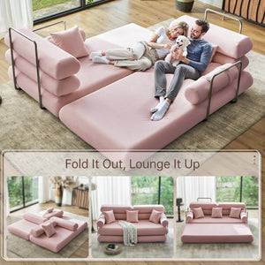 English Elm Convertible L-shaped Sectional Sleeper Sofa in Pet Friendly Chenille for Living Room Pink W1002P513628