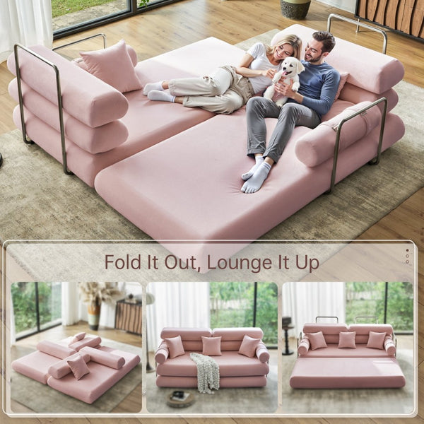 English Elm Convertible L-shaped Sectional Sleeper Sofa in Pet Friendly Chenille for Living Room Pink W1002P513628