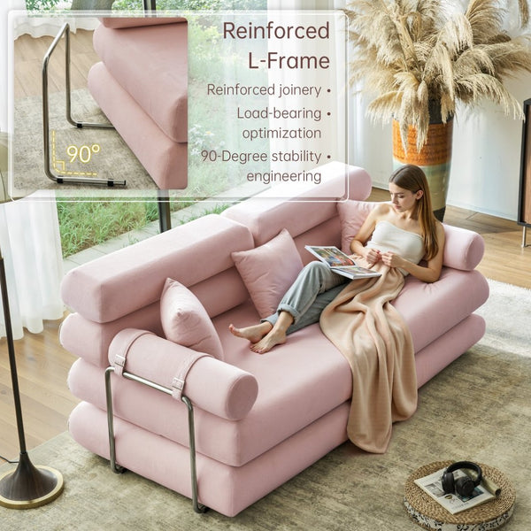 English Elm Convertible L-shaped Sectional Sleeper Sofa in Pet Friendly Chenille for Living Room Pink W1002P513628