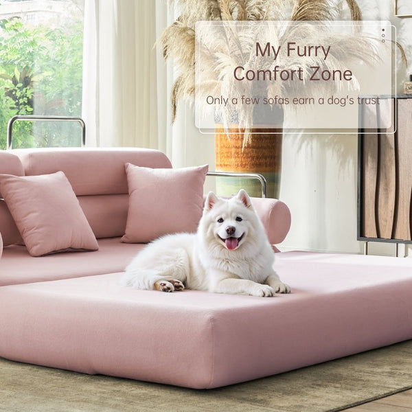 English Elm Convertible L-shaped Sectional Sleeper Sofa in Pet Friendly Chenille for Living Room Pink W1002P513628