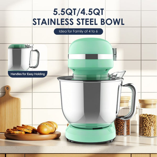 English Elm 5.5Qt/4.5Qt Dual Bowl Stand Mixer 12 Speed Tilt Head 350W Planetary Action Mint W1002P525768
