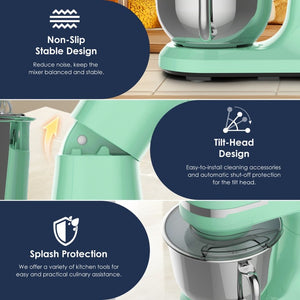 English Elm 5.5Qt/4.5Qt Dual Bowl Stand Mixer 12 Speed Tilt Head 350W Planetary Action Mint W1002P525768