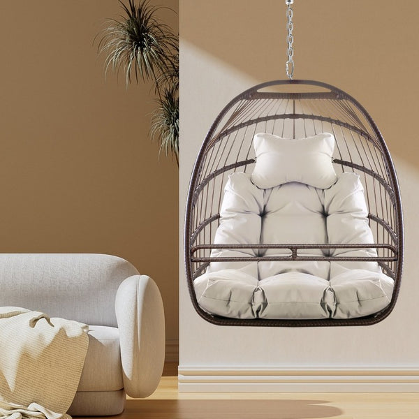English Elm W2707p184371 Resin Wicker Hanging Egg Chair Outdoor Patio Cocoon Seat with Cushion W1002P566665