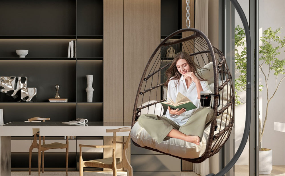 English Elm W2707p184371 Resin Wicker Hanging Egg Chair Outdoor Patio Cocoon Seat with Cushion W1002P566665