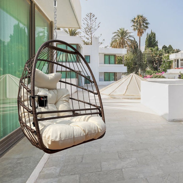 English Elm W2707p184371 Resin Wicker Hanging Egg Chair Outdoor Patio Cocoon Seat with Cushion W1002P566665