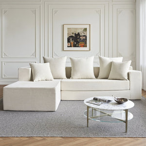 English Elm 106.5" Convertible Corduroy Sectional Sofa Bed Floor Couch with High-resilience Foam Seating Beige White W1002S00011