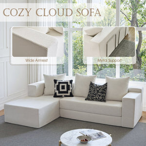 English Elm 106.5" Convertible Corduroy Sectional Sofa Bed Floor Couch with High-resilience Foam Seating Beige White W1002S00011