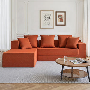English Elm 106.5" Convertible Corduroy Sectional Sofa Bed Floor Couch with High-resilience Foam Seating Orange W1002S00012