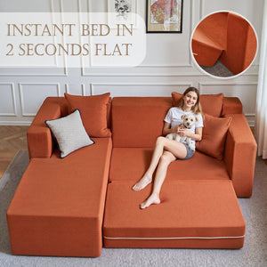 English Elm 106.5" Convertible Corduroy Sectional Sofa Bed Floor Couch with High-resilience Foam Seating Orange W1002S00012