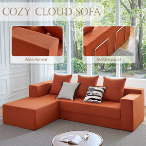 English Elm 106.5" Convertible Corduroy Sectional Sofa Bed Floor Couch with High-resilience Foam Seating Orange W1002S00012