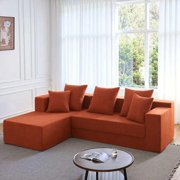 English Elm 106.5" Convertible Corduroy Sectional Sofa Bed Floor Couch with High-resilience Foam Seating Orange W1002S00012