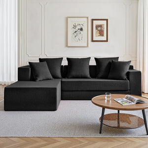 English Elm 106.5" Convertible Corduroy Sectional Sofa Bed Floor Couch with High-resilience Foam Seating Black W1002S00013