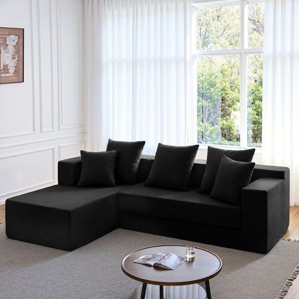 English Elm 106.5" Convertible Corduroy Sectional Sofa Bed Floor Couch with High-resilience Foam Seating Black W1002S00013