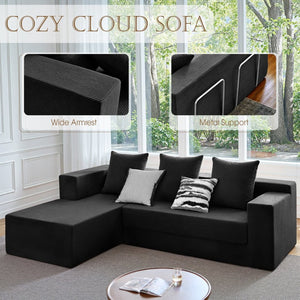 English Elm 106.5" Convertible Corduroy Sectional Sofa Bed Floor Couch with High-resilience Foam Seating Black W1002S00013