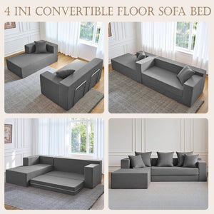 English Elm 106.5" Convertible Corduroy Sectional Sofa Bed Floor Couch with High-resilience Foam Seating Gray W1002S00014