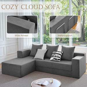 English Elm 106.5" Convertible Corduroy Sectional Sofa Bed Floor Couch with High-resilience Foam Seating Gray W1002S00014