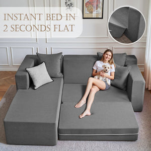 English Elm 106.5" Convertible Corduroy Sectional Sofa Bed Floor Couch with High-resilience Foam Seating Gray W1002S00014