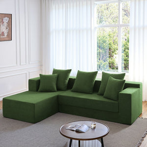 English Elm 106.5" Convertible Corduroy Sectional Sofa Bed Floor Couch with High-resilience Foam Seating Antique Green W1002S00015