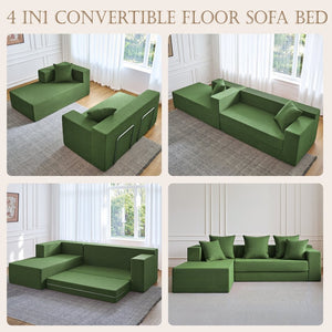 English Elm 106.5" Convertible Corduroy Sectional Sofa Bed Floor Couch with High-resilience Foam Seating Antique Green W1002S00015