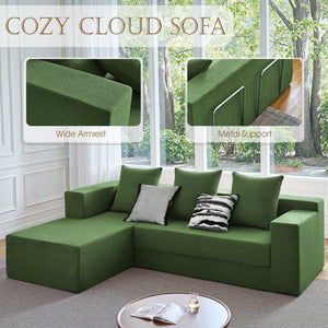 English Elm 106.5" Convertible Corduroy Sectional Sofa Bed Floor Couch with High-resilience Foam Seating Antique Green W1002S00015