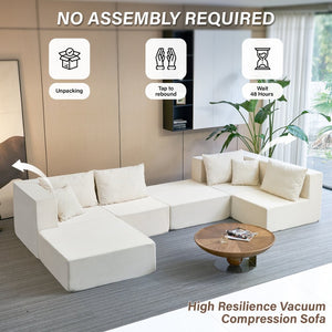 English Elm 140" Modular Corduroy Floor Sectional Sofa Bed Six Units U Shape Lounge Seating Beige White W1002S00016