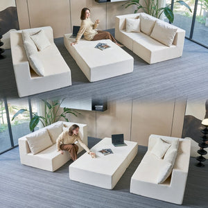 English Elm 140" Modular Corduroy Floor Sectional Sofa Bed Six Units U Shape Lounge Seating Beige White W1002S00016