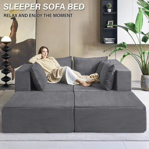 English Elm 140" Modular Corduroy Floor Sectional Sofa Bed Six Units U Shape Lounge Seating Gray W1002S00017