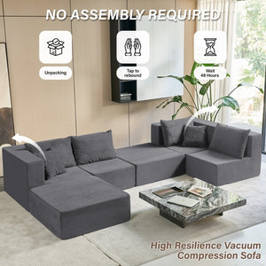 English Elm 140" Modular Corduroy Floor Sectional Sofa Bed Six Units U Shape Lounge Seating Gray W1002S00017
