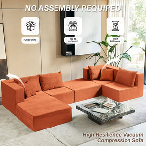 English Elm 140" Modular Corduroy Floor Sectional Sofa Bed Six Units U Shape Lounge Seating Orange W1002S00018