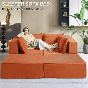 English Elm 140" Modular Corduroy Floor Sectional Sofa Bed Six Units U Shape Lounge Seating Orange W1002S00018