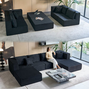 English Elm 140" Modular Corduroy Floor Sectional Sofa Bed Six Units U Shape Lounge Seating Black W1002S00020