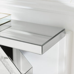 English Elm Mirrored Console Table Octagonal Base Silver Finish Slim Entryway Foyer Accent W1005P565120