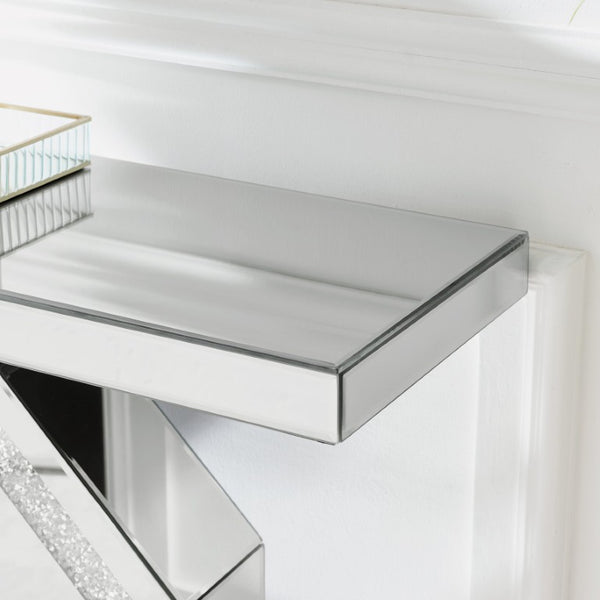 English Elm Mirrored Console Table Octagonal Base Silver Finish Slim Entryway Foyer Accent W1005P565120