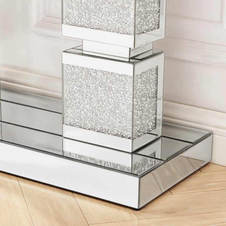 English Elm Mirrored Console Table Silver Crushed Diamond Inlay Glam Narrow Entryway Foyer W1005P565131