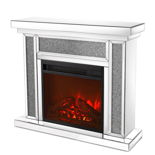 English Elm W Mirrored Electric Fireplace Mantelpiece with Acrylic Crystal Inlay Glam Living Room Decor W1005S00007