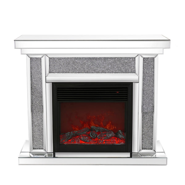 English Elm W Mirrored Electric Fireplace Mantelpiece with Acrylic Crystal Inlay Glam Living Room Decor W1005S00007