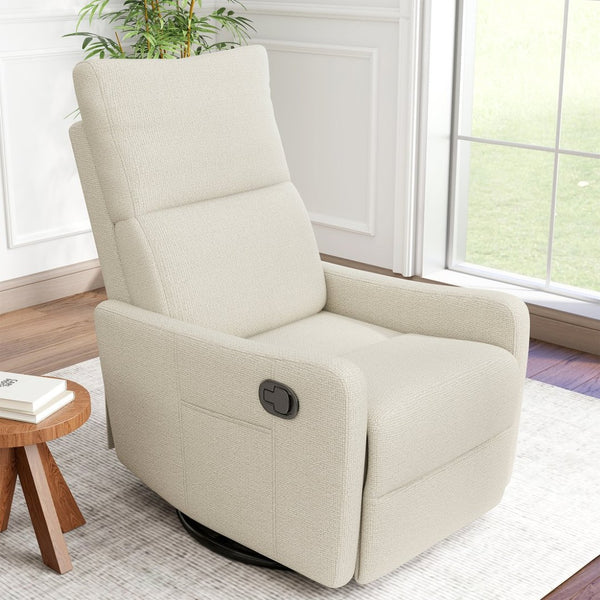 English Elm Manual Swivel Recliner with 360 Rotation Velvet Upholstery Nursery or Living Room Glider Beige W1028P463109