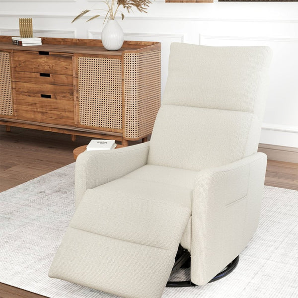 English Elm Manual Swivel Recliner with 360 Rotation Velvet Upholstery Nursery or Living Room Glider Beige W1028P463109