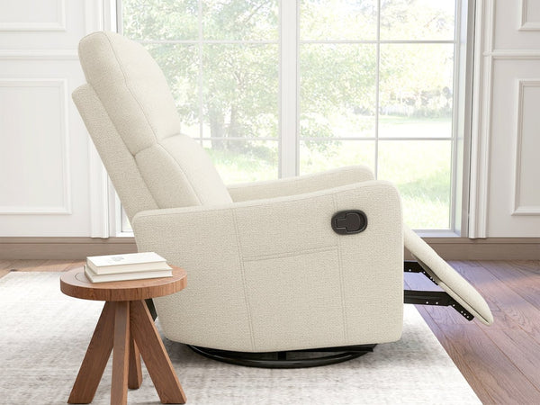 English Elm Manual Swivel Recliner with 360 Rotation Velvet Upholstery Nursery or Living Room Glider Beige W1028P463109