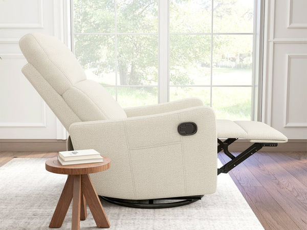 English Elm Manual Swivel Recliner with 360 Rotation Velvet Upholstery Nursery or Living Room Glider Beige W1028P463109