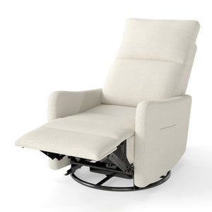 English Elm Manual Swivel Recliner with 360 Rotation Velvet Upholstery Nursery or Living Room Glider Beige W1028P463109